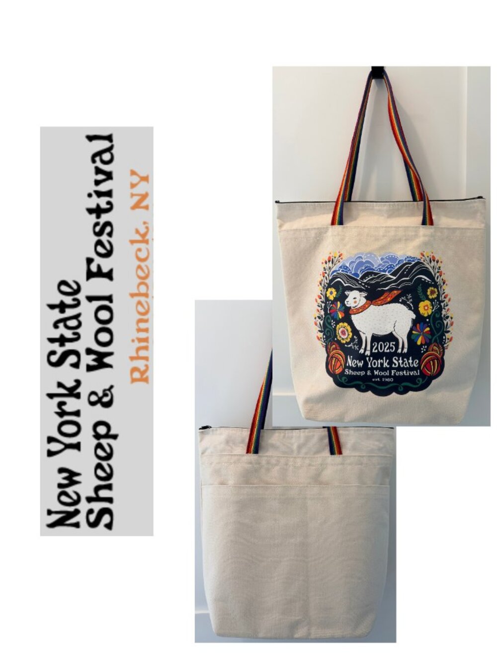 New York Sheep and Wool 2025 Rainbow Handle Canvas Tote Bag